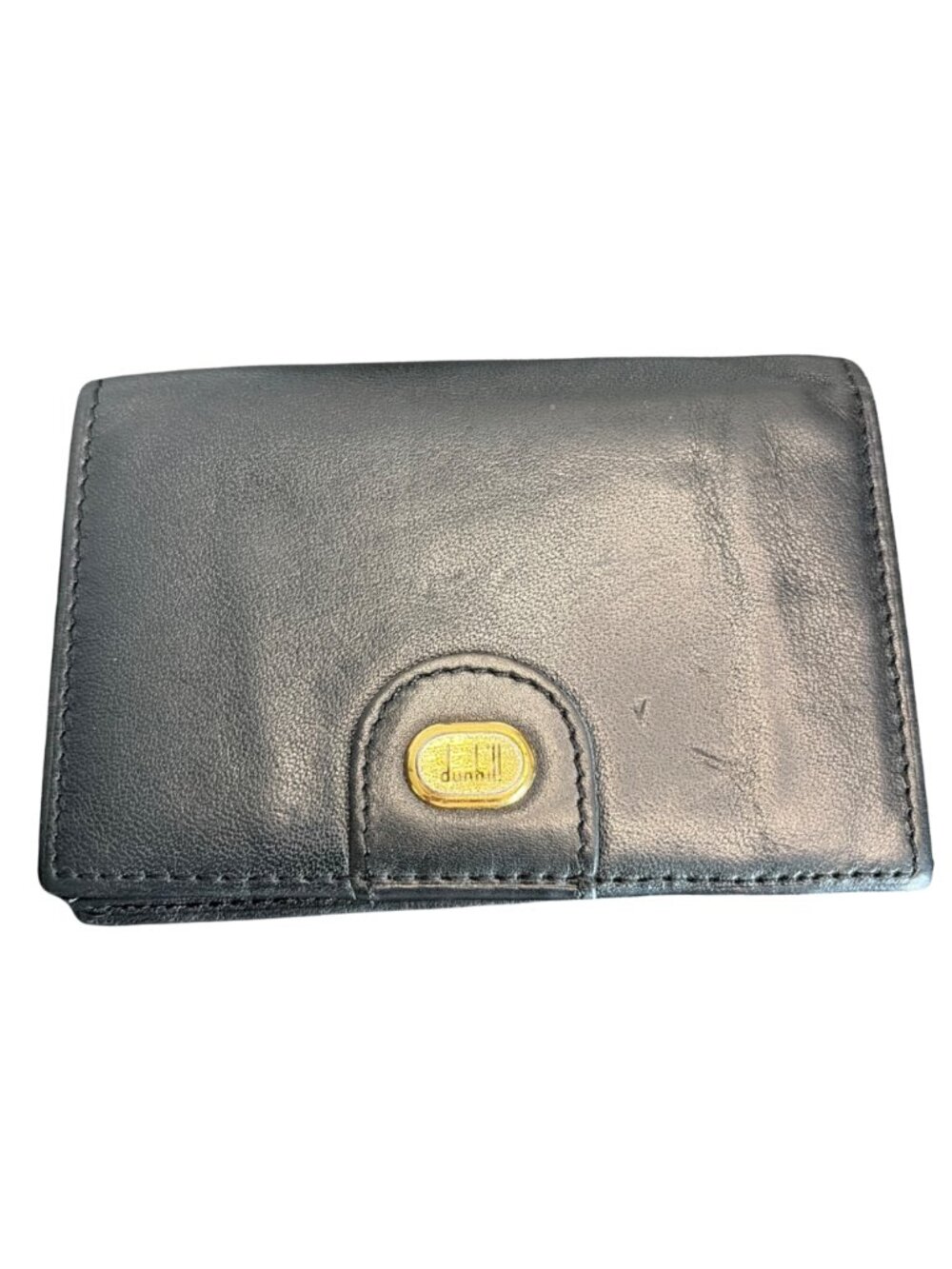 Vintage Dunhill Black Leather Business Card Wallet Black Gold Logo